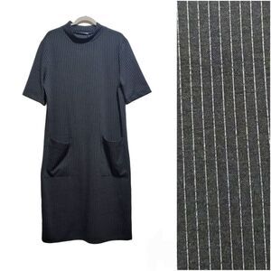 Zara Woman Pinstriped Mock Neck Midi Dress